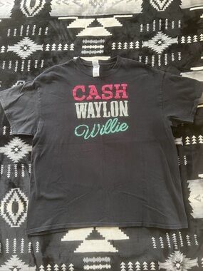 Gildan Black Graphic Tee with Pink, White, Teal Accents